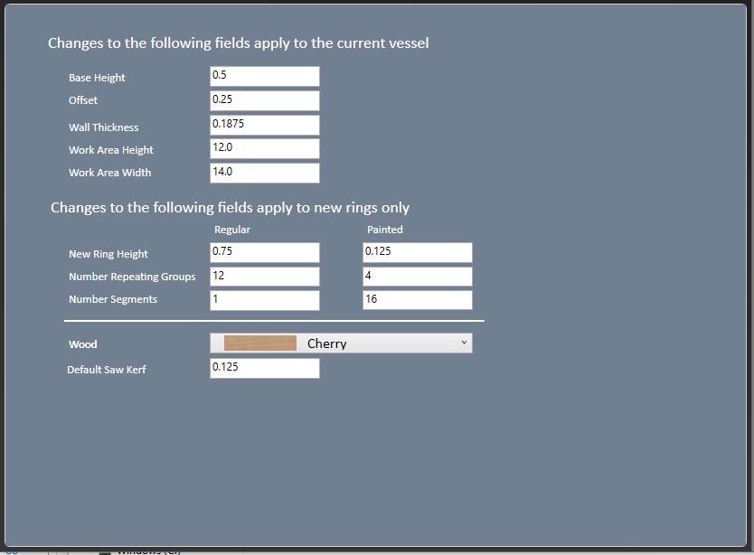 Vessel Parameters View